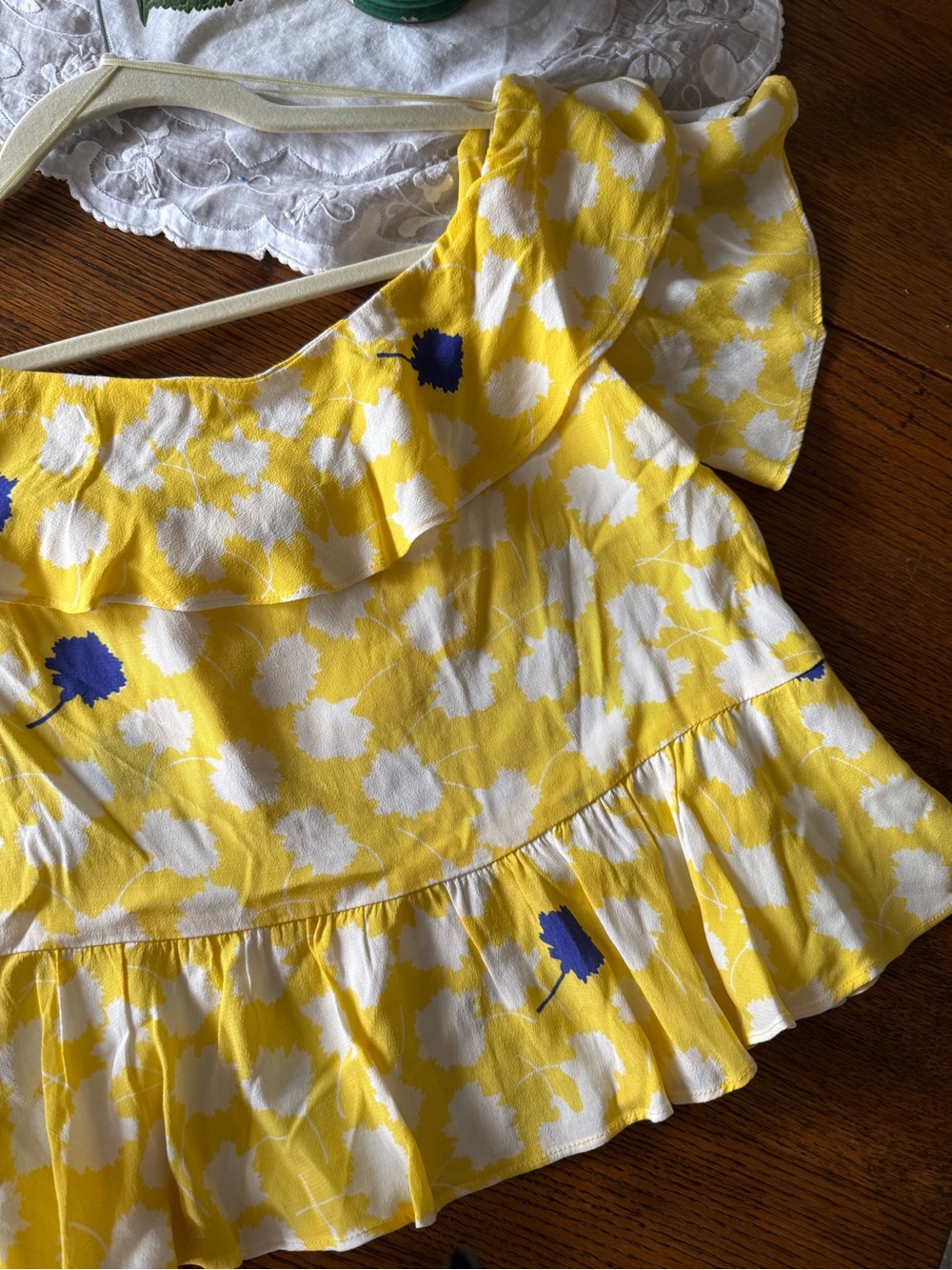 Zara Yellow White Floral Ruffle Off-Shoulder Top - Picture 2 of 4